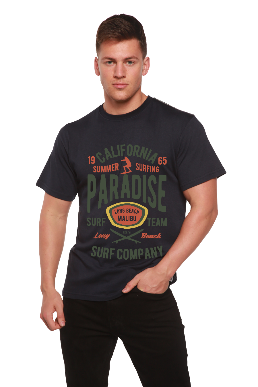 California Summer Surfing Men's Bamboo Viscose/Organic Cotton Short Sleeve Graphic T-Shirt