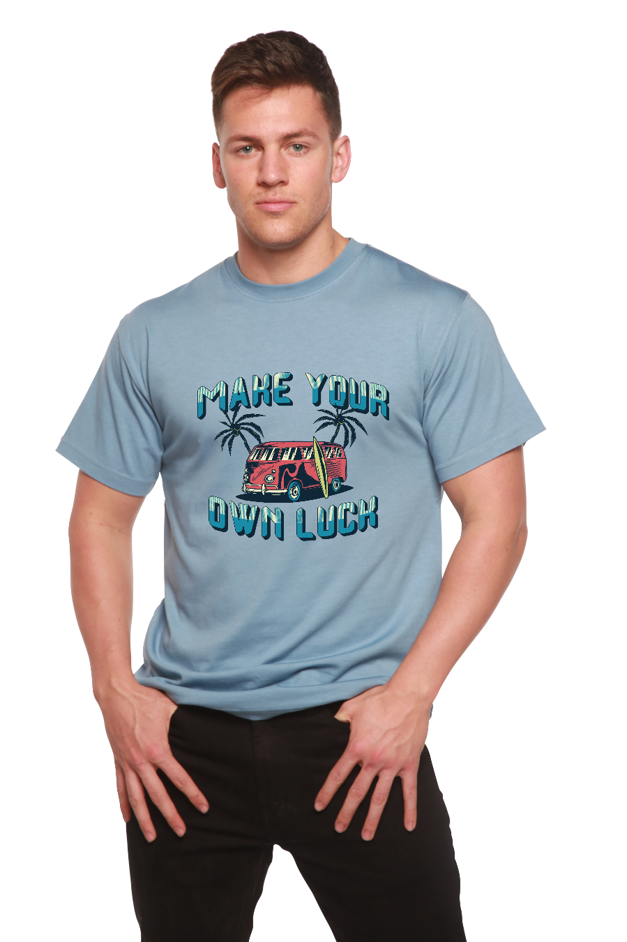Make your own luck Men's Bamboo Viscose/Organic Cotton Short Sleeve Graphic T-Shirt