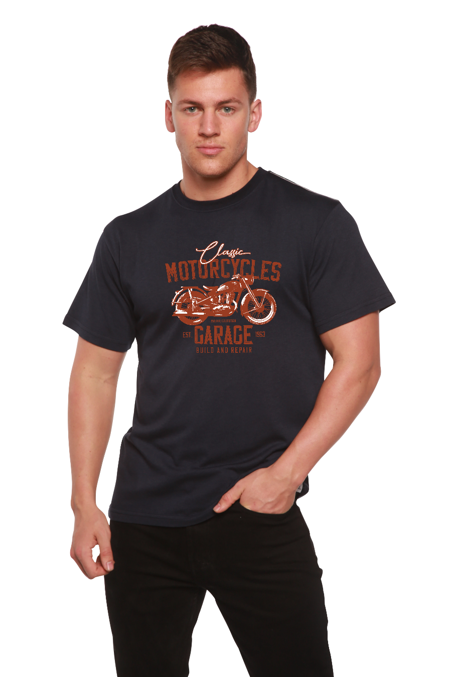 Motorcycles Garage Men's Bamboo Viscose/Organic Cotton Short Sleeve Graphic T-Shirt